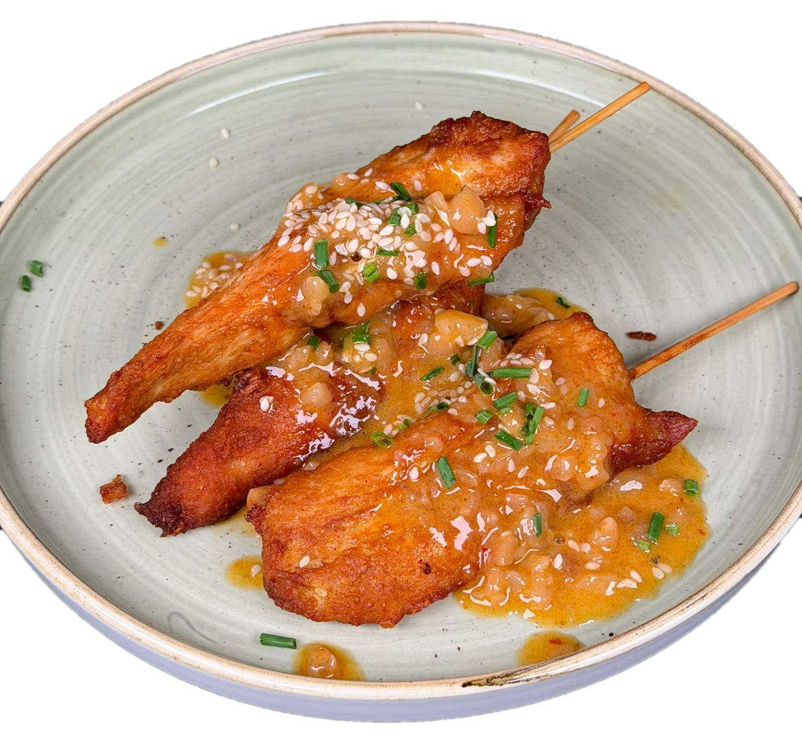 Chicken satay skewers with peanut sauce