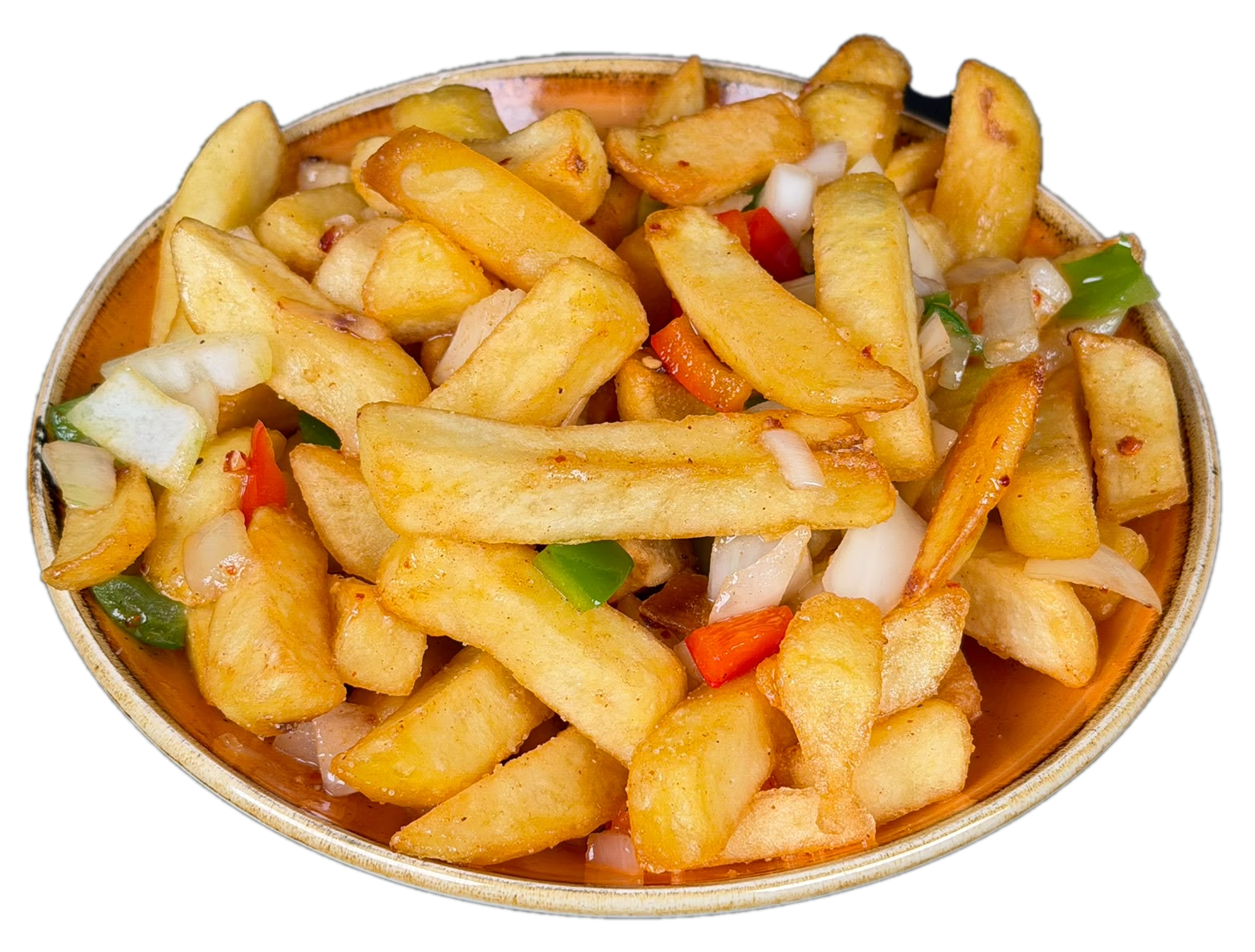 Loaded fries with peppers and onions