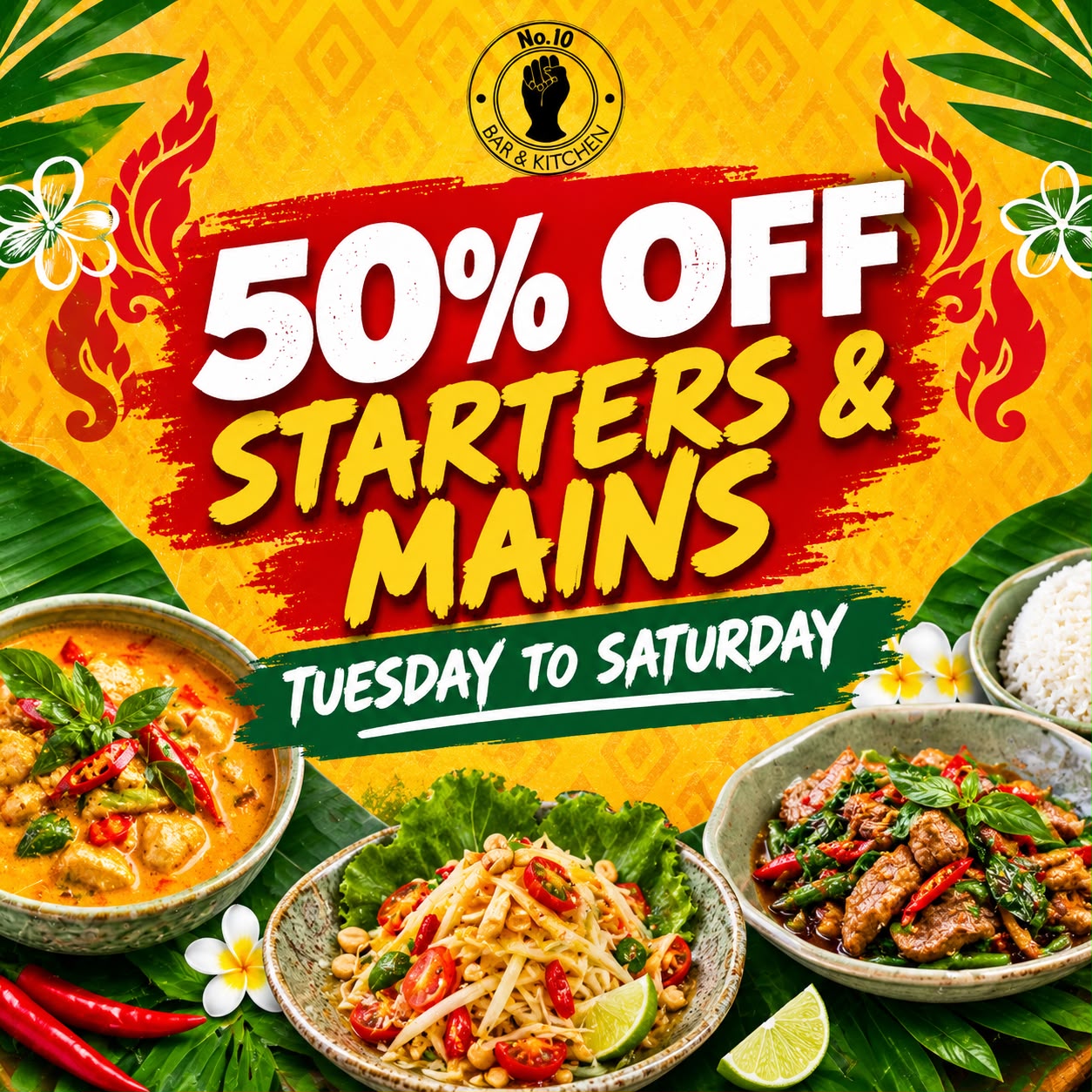50% off starters and mains at No.10 Bar & Kitchen